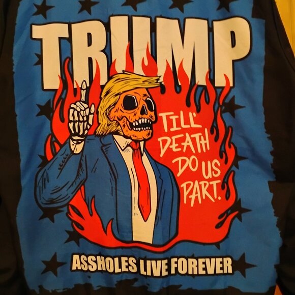 Men's Black XXL Assholes Live Forever Donald Trump Graphic Light Coat - Picture 1 of 5